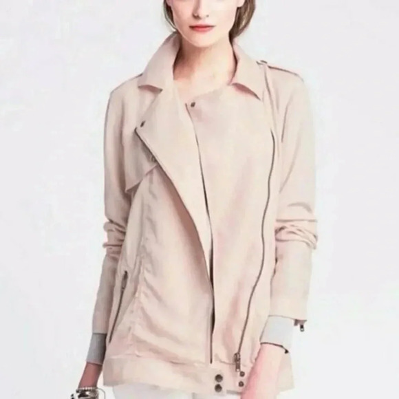 Banana Republic Drapey Moto Lightweight Jacket in Pastel Pink Pearl Size S Small - Picture 1 of 6